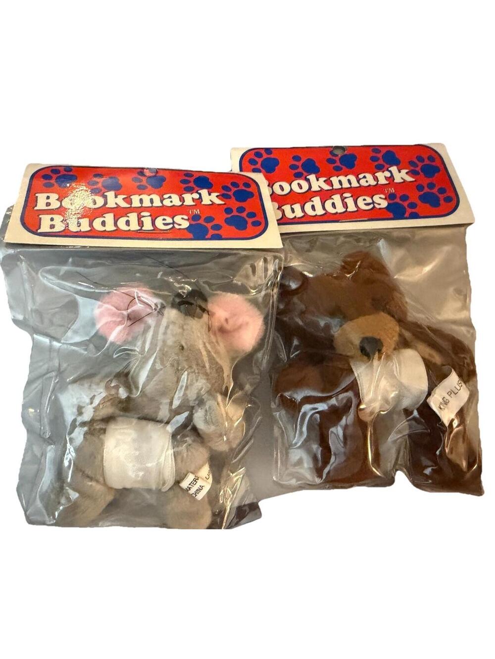 Vintage 1998 King Plush Bookmark Buddies Tick D Mouse & Bear Set New In Pack